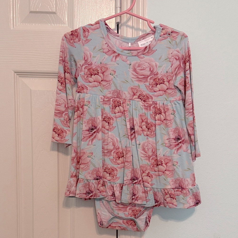Posh Peanut Pink floral bodysuit twirl